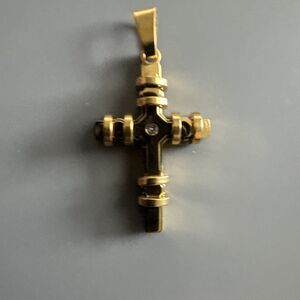 Cubic Zirconia Stainless Steel Cross Pendant Gift Trendy 24” Necklace Gold Tone